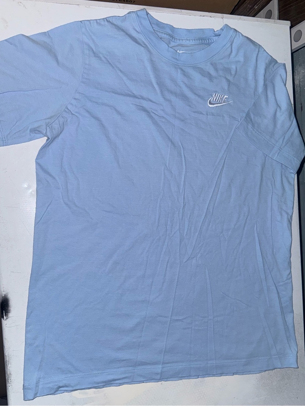 Nike Girls Pastel Blue Crewneck T-Shirt with White Swoosh big kids XL
